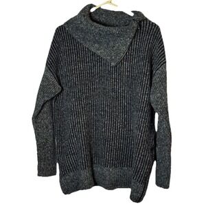 Lea & Nicole Womens XL Ribbed Knit Sweater Gray Cowl Neck Asymmetrical Zip‎